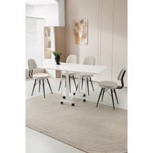 Sweet Home Masa Sandalye Katlanır Lizbon Metal Portatif Tekerlekli Masa  4 Adet Ece Sandalye Takım