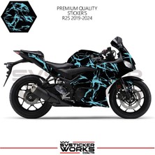 Sv Sticker Works Yamaha R25 2019-2024 Kaplama Sticker Şimşek Yıldırım Motor Kaplama Modeli Hazır Kit 2019 / 2023 Uyumlu