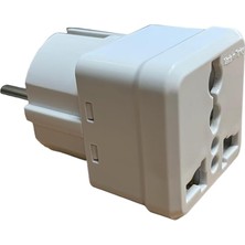 Evrensel Adaptör – Seyahat Fişi Dönüştürücü, Ingiliz ve Amerikan Fişli Cihazlar Için, Ab Tipi Priz Uyumu, 250V 16A, Beyaz – 1 Adet