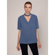 ROMAN Boyun Detaylı   Bluz Petrol K1913072_010