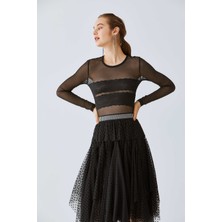 ROMAN Dantel İşlemeli Transparan  Bluz Siyah K2013169_001