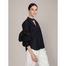 ROMAN Yaka Ve Kol Detaylı  Bluz Siyah K1913033_001