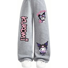 Kids Face Özel Tasarım Kuromi Baskılı %100 Pamuk Kışlık Ispanyol Paça Hip Hop Kız Çocuk Eşofman Altı