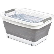 Home Katlanabilir Şeffaf Kapaklı Saklama Kabı – Tekerlekli Büyük Hacimli Oyuncak Kutusu, Çamaşır Sepeti ve Organizer – Plastik Kapaklı Düzenleyici Kutu, Ev ve Ofis Için Çok Amaçlı (65 Litre)