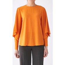 ROMAN Kolu Fırfır Detaylı  Bluz Oranj K1913059_011