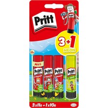 Stick Yapıştırıcı, 3+1 Neon, Güvenli ve Çocuk Dostu El Işi Yapıştırıcısı, Hızlı ve Pratik Yapıştıran Okul ve Ofis Malzemesi, 3X11G+1X10G Pritt Stick Yapıştırıcı