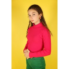 Woorange 05-14 Yaş Kaşkorse Balıkçı Yaka Kız Çocuk Fuşya Sweat