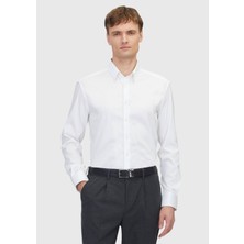 Ramsey Beyaz Desenli Regular Fit Dokuma Klasik Pamuk Karışımlı Gömlek