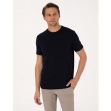 Pierre Cardin Erkek Lacivert Regular Fit Kalın Dokulu Bisiklet Yaka Basic Tişört 50318130-VR033