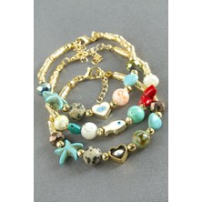 Bijuteri Net Karışık Turkuaz Taşlı Mineli Bileklik