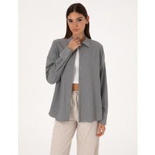 Pierre Cardin Kadın Gri Oversize Uzun Kollu Gömlek 50318232-VR024