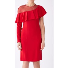 ROMAN Tüllü Fırfır Detaylı  Gece Elbisesi Kırmızı K1911557_006