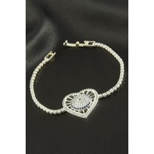 Bijuteri Net Kalp Zirkon Taşlı Çocuk Bileklik 16 cm