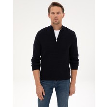 Pierre Cardin Erkek Lacivert Slim Fit Dik Yaka Fermuarlı Triko Kazak 50317397-VR033