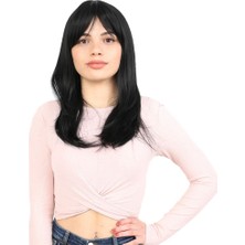 Colezium Düz Perçemli Orta Boy Fiber Sentetik Peruk / Siyah