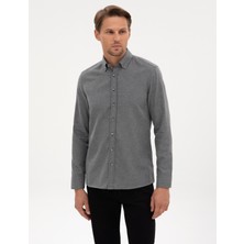 Pierre Cardin Erkek Gri Flanel Dokulu Slim Fit Uzun Kollu Gömlek 50316751-VR024