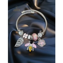 Zerium Modern  Çelik  Şık Kadın Charm Bileklik Arı ve Çiçekler