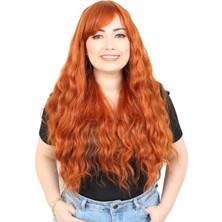 MiraLive Perçemli Uzun Su Dalgası Fiber Sentetik Peruk- Bakır