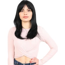MiraLive Düz Perçemli Orta Boy Fiber Sentetik Peruk - Siyah