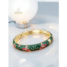 Zerium Mineli Seramik Çiçek Motifli Sanatsal Trend Kadın Kelepçe Bileklik