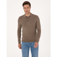 Pierre Cardin Erkek Vizon Melanj Slim Fit Polo Yaka Basic Triko Kazak 50314189-VR174