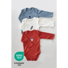Luppinos Space 3lü %100 Pamuk Nakışlı Uzun Kol Bebek Body Set