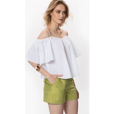 ROMAN Çizgi Desenli Mini Kadın Şort Yeşil Y1712081_012