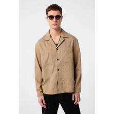 Antioch Açık Kahve Modal Kumaş Çizgili Erkek Gömlek