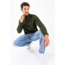 Erkek Yarım Fermuarlı John Borners Nakışlı Polar Sweatshirt Haki - 25K 6001