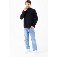 Erkek Yarım Fermuarlı John Borners Nakışlı Polar Sweatshirt Siyah - 25K 6001 