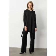 Accort Düğme Detaylı Triko Tunik-SİYAH