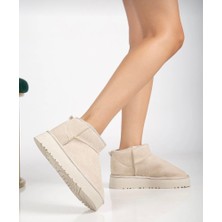 Yazın Ayakkabıları Bej Içi Tüylü Kalın Tabanlı Bot