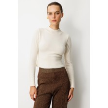 Accort Yarım Balıkçı Kısa Triko Kazak-KREM