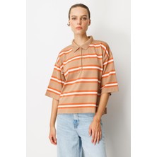 Accort Düğme Detaylı Truvakar Kol Triko Kazak-Karamel