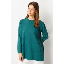 Accort Kendinden Desenli Triko Tunik-Zümrüt