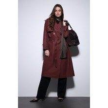 Antioch Bordo Kruvaze Kemerli Kadın Trençkot