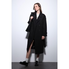 Antioch Siyah Kruvaze Kemerli Kadın Trençkot