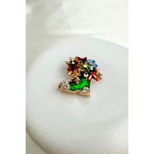 Modex Yılbaşı Özel Renkli Taş Süslemeli Yeşil Ayakkabı Broş (3cm)