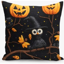 Filamente Çift Taraflı Dijital Baskı Kırlent Kılıfı Keçe Işi Gürünümlü Hallowen - Cadılar Bayramı Desenli