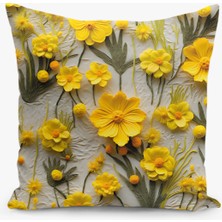 Filamente Çift Taraflı Dijital Baskı Kırlent Kılıfı Nakış Görünümlü Çiçek Desenli