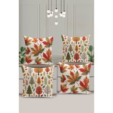 Filamente 4 Lü Çift Taraflı Dijital Baskı Kırlent Kılıfı Nakış Görünümlü Yaprak Desenli