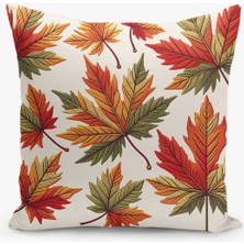 Filamente Çift Taraflı Dijital Baskı Kırlent Kılıfı Nakış Görünümlü Sonbahar Yaprak Desenli