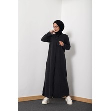 Defka Düz Renk Fermuarlı Kadın Namaz Elbisesi Sabahlık Ferace