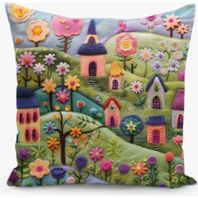 Filamente Çift Taraflı Dijital Baskı Kırlent Kılıfı Keçe Işi Görünümlü Çiçek Desenli