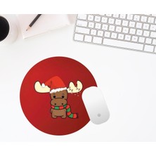 Hediye Labs Geyik Desenli Baskılı Yuvarlak Mouse Pad
