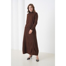 Mamayaga Kadın Pileli Etek Kazağı V Tasarım Tesettüre Uygun Örgü Triko Etek Kazak Takım