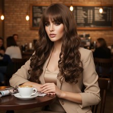 MiraLive Dalgalı Perçemli Uzun Fiber Sentetik Peruk - Koyu Kumral