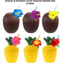Ananas Hindistan Cevizi Tasarımlı Pipetli Bardak Seti (6 Adet)