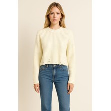 Gigi Giyim Fitilli Bisiklet Yaka Yırtık Detaylı Kadın Kazak