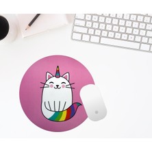 Hediye Labs Unicorn Kedi Baskılı Yuvarlak Mouse Pad